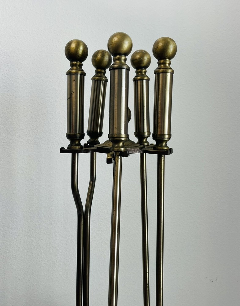 Fireplace Tool Set - Rail on Base Antique Brass
