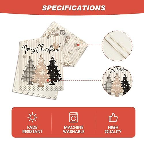 Stripes Pine Trees Merry Christmas Table Runner, 13" x 72", Table Runner Brown