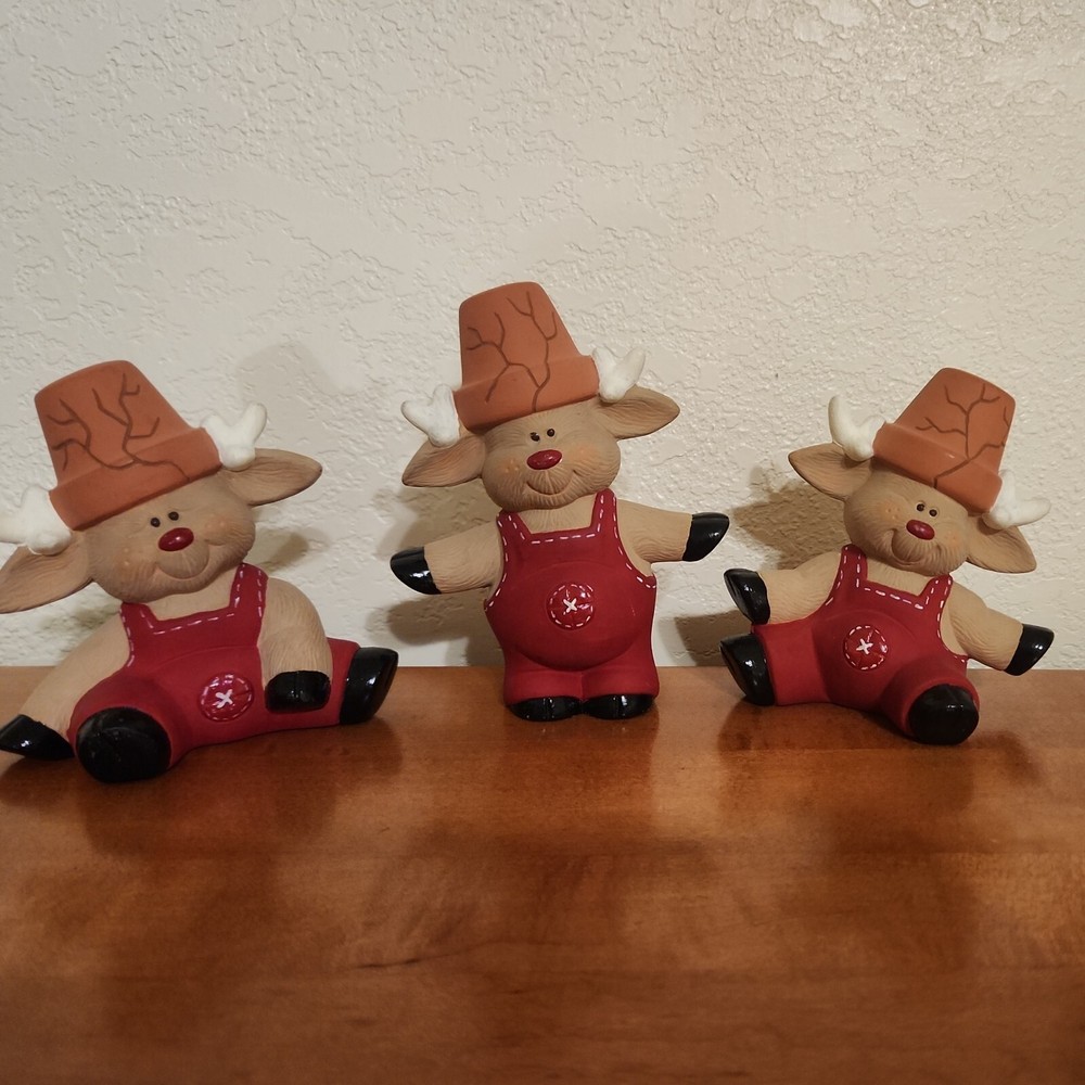 3 Crack Pot Reindeer Ceramic Bisque Painted