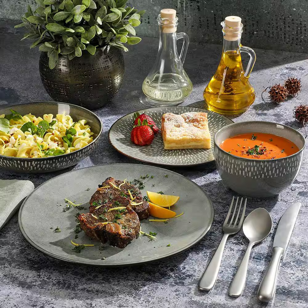 Matisse 16-Pcs Stoneware Dinnerware Set in Grey with Reactive Glaze