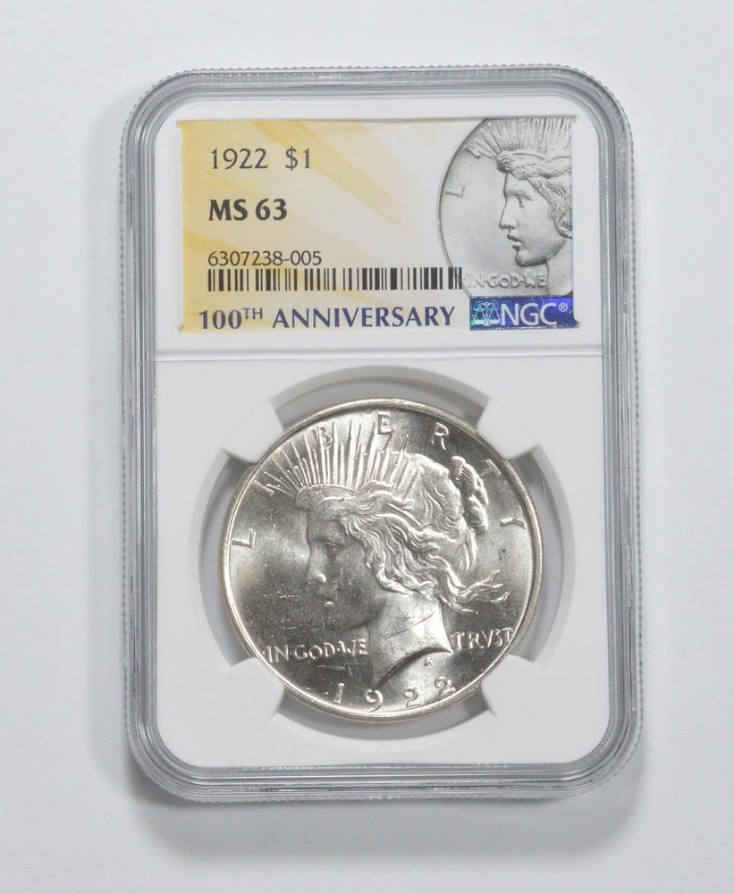 1922 Peace Silver Dollar MS63 NGC 100th Anniv 2021 Special Label