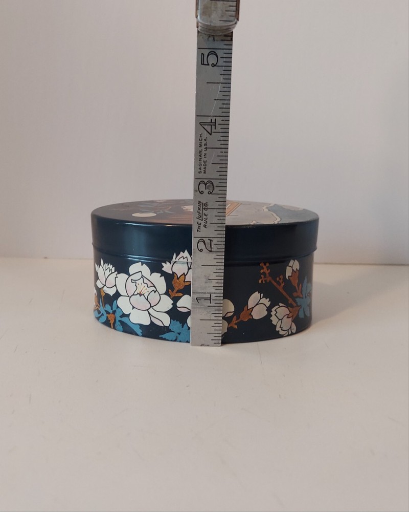 Decorative Tea Tin Cherry Blossom Snow Cabin West Germany
