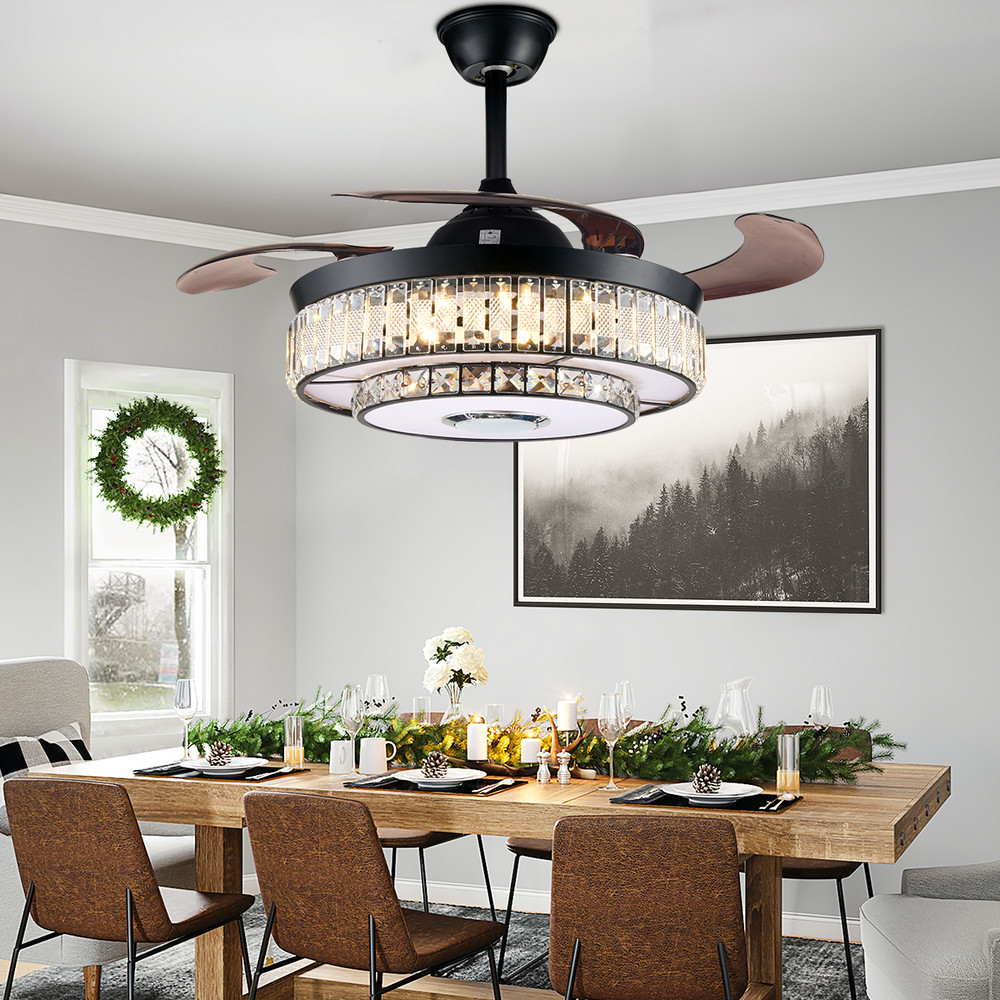 42" black frequency conversion colorful bluetooth remote control fan light