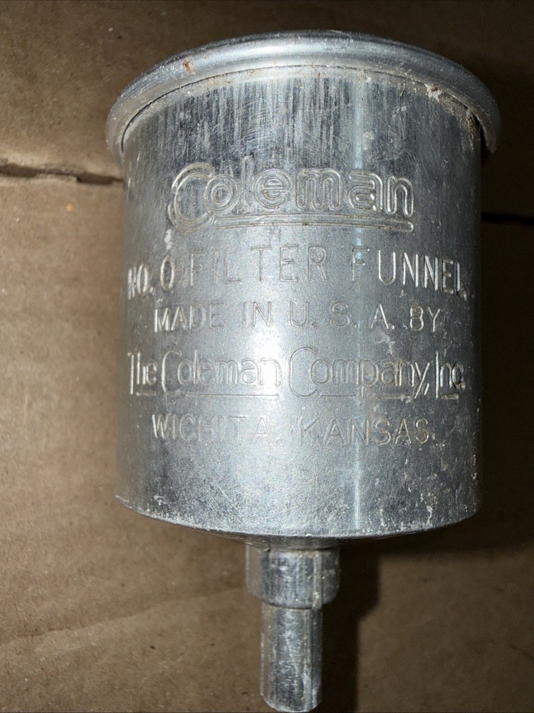 COLEMAN ALUMINUM FILTER FUNNEL  USED  HAS SCREEN