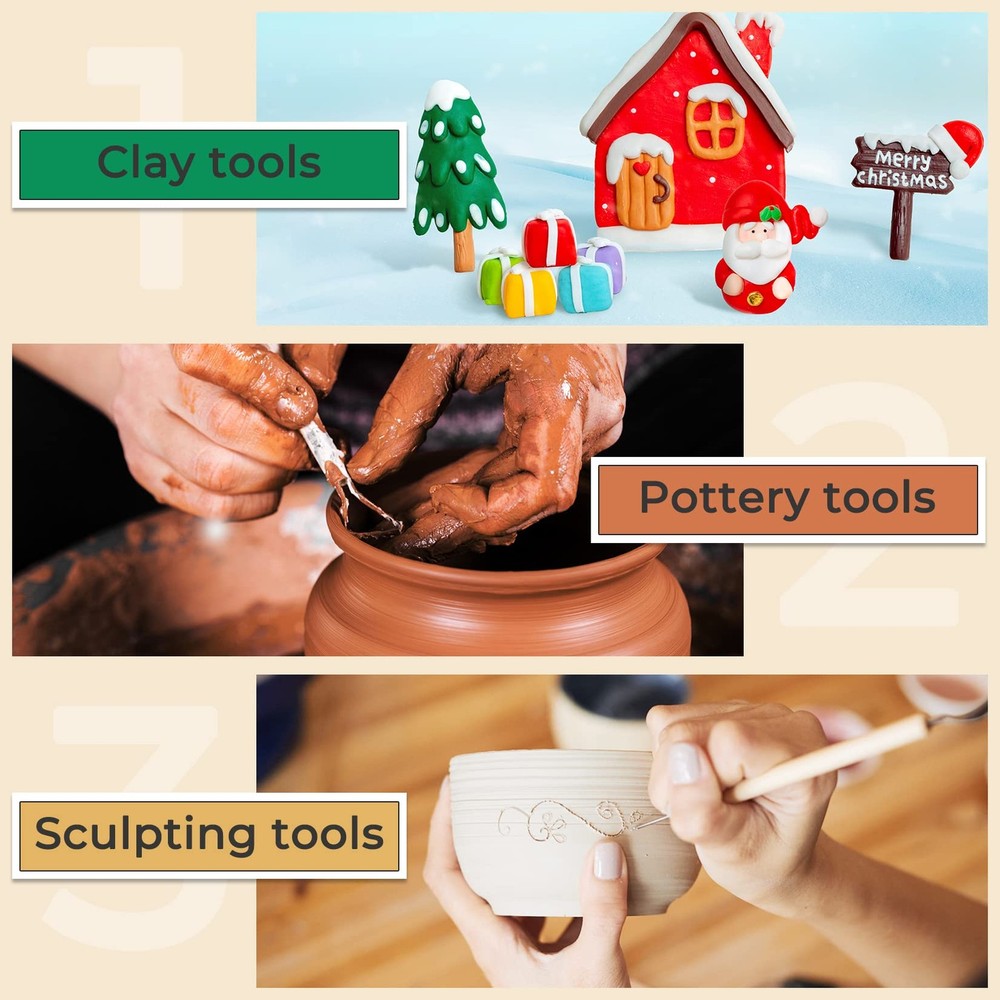 Jetmore 35-Pack Clay Pottery Sculpting Tools Kit - Polymer Modeling Art Set