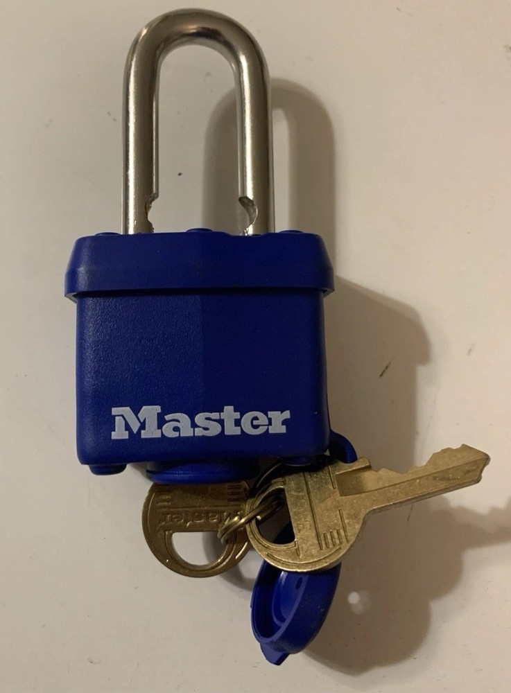 Master Lock  Blue Pad Lock Tough Under Fire Keyed With 2 x Keys