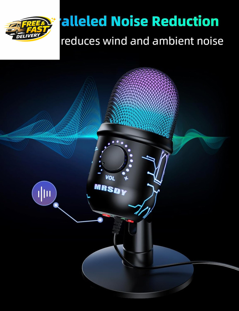 Gaming Microphone, USB Computer Microphone for PC, Mac, /5, Condenser Podcast Mi