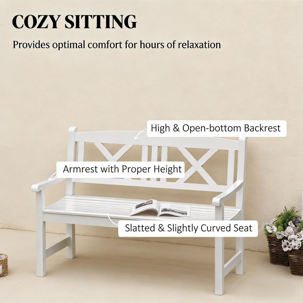 Rustic Style Garden Bench Solid Bench White