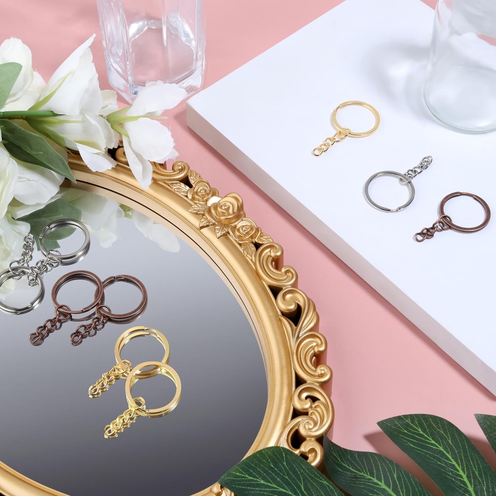 Chuyau 50Pcs Keychain Key Ring with Chain Bulk Split Chain，1.1 Gold