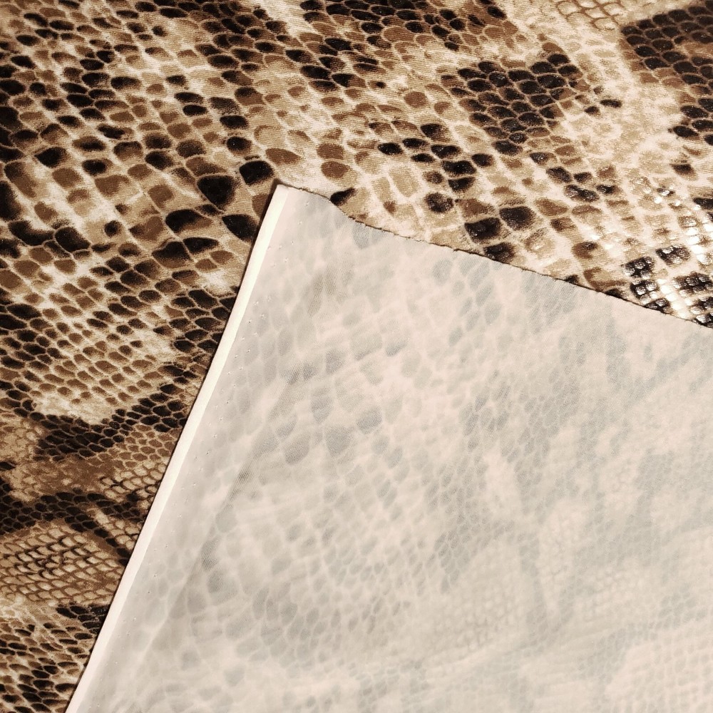 GLOSSY SCALES BROWN TAN SNAKE PYTHON STRETCH SPANDEX FABRIC 58" BY THE YARD