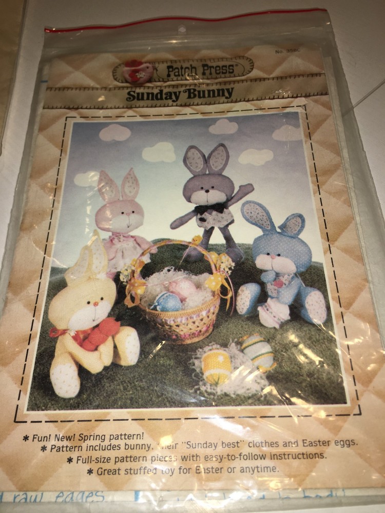 CRAFTS SEWING PATTERN PATCH PRESS SUNDAY BUNNY RABBIT EASTER STUFFED ANIMALS