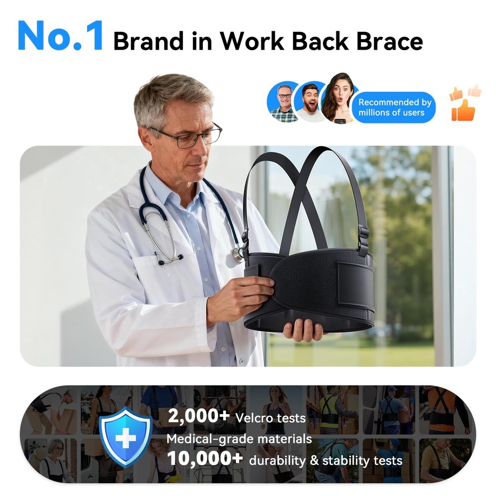 Plus Size Work Back Brace for Men & Women, Adjustable Lower Back Support Belt...