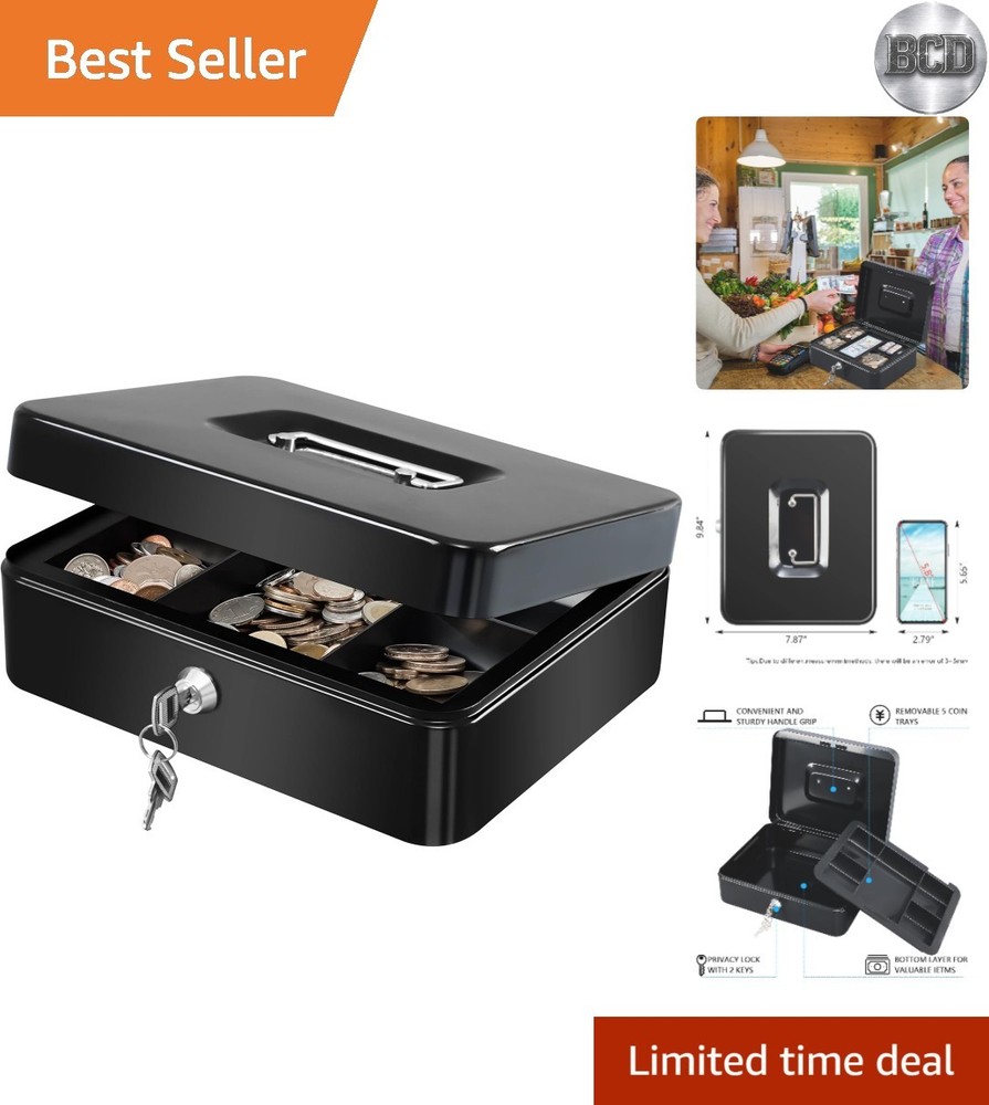 Durable Alloy Steel Cash Box with Key Lock & Multi-Function Storage Design