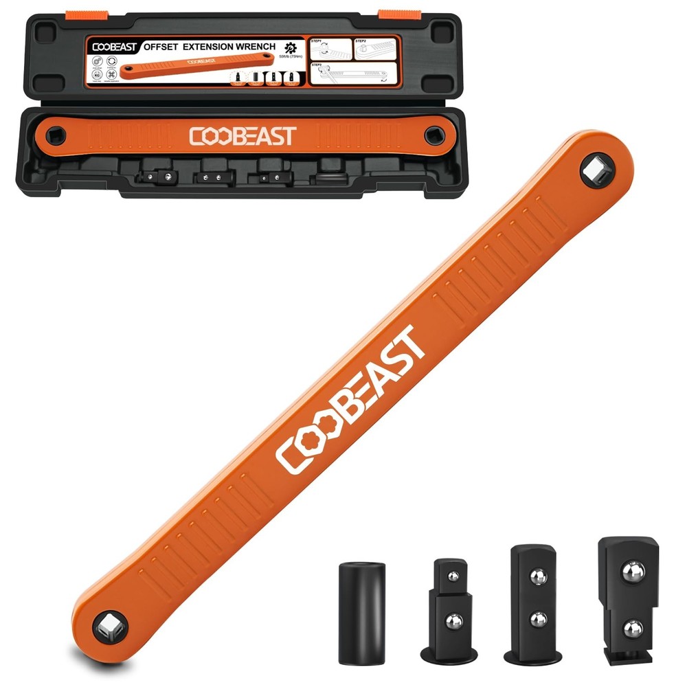 Offset Extension Wrench - 3/8" Impact Socket Tool with 1/4", 3/8", 1/2" Adapters