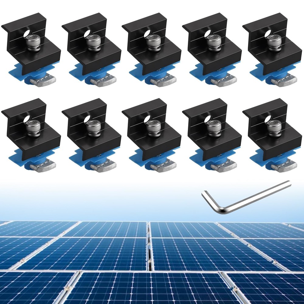 Anbte 10pcs Solar Panel End Clamp for 1.18"(30mm) & 1.38"(35mm), Black