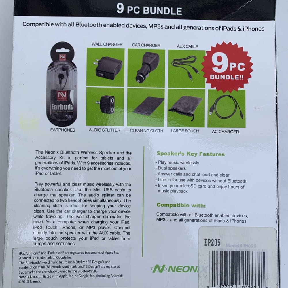 Neonix Accessory Kit with Wireless Bluetooth Speaker