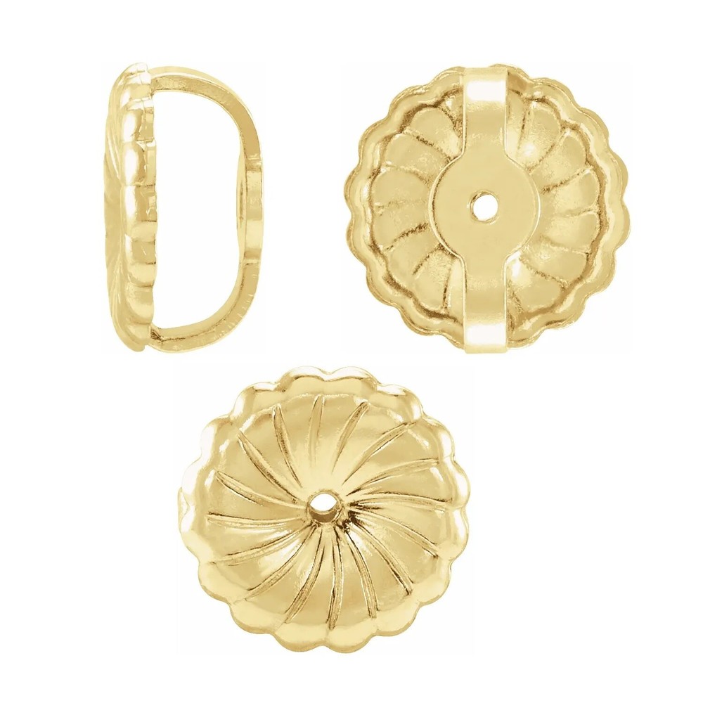 14K Solid Yellow Gold Threaded Earring Backs Nuts for .032"Screw Post 7.5mm 2pcs