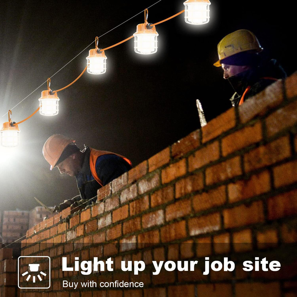 100FT LED Construction String Lights, 15000LM, IP65, 10 Bulbs, Linkable