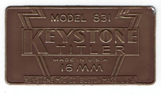 Name plate, Keystone Titler Model 831