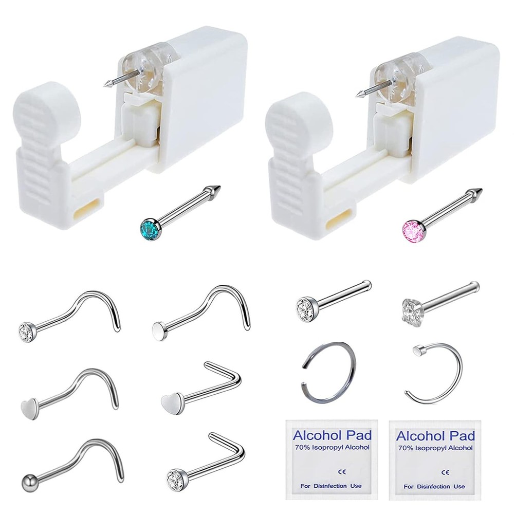Disposable Nose Piercing Gun Kit with Rings