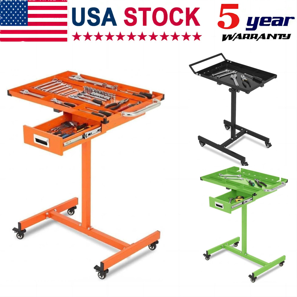 Rolling Tool Table Mobile Cart 35" to 44.8" Adjustable Height 220LBS Work Table
