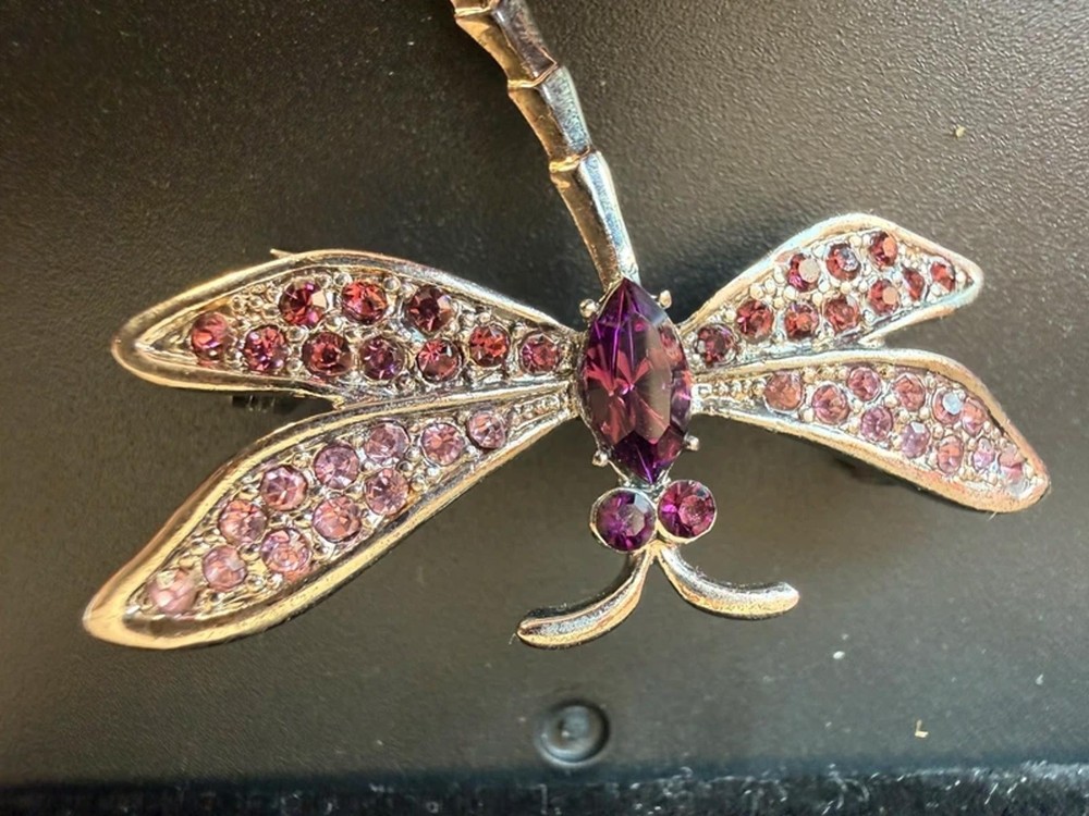 Dragonfly brooch with purple stones