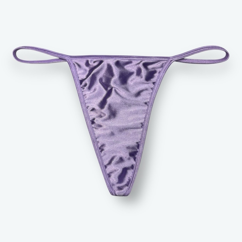 Satin V-String Hi-Cut Thong Lavender L