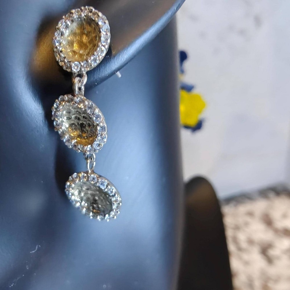 Sterling silver CZ gold hammered unique earrings.