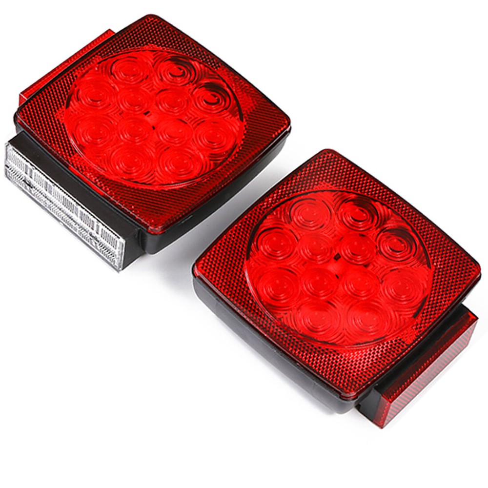 Pair LED Submersible Lights Trailer Under 80" Tail Brake Boat Stud Mount Square