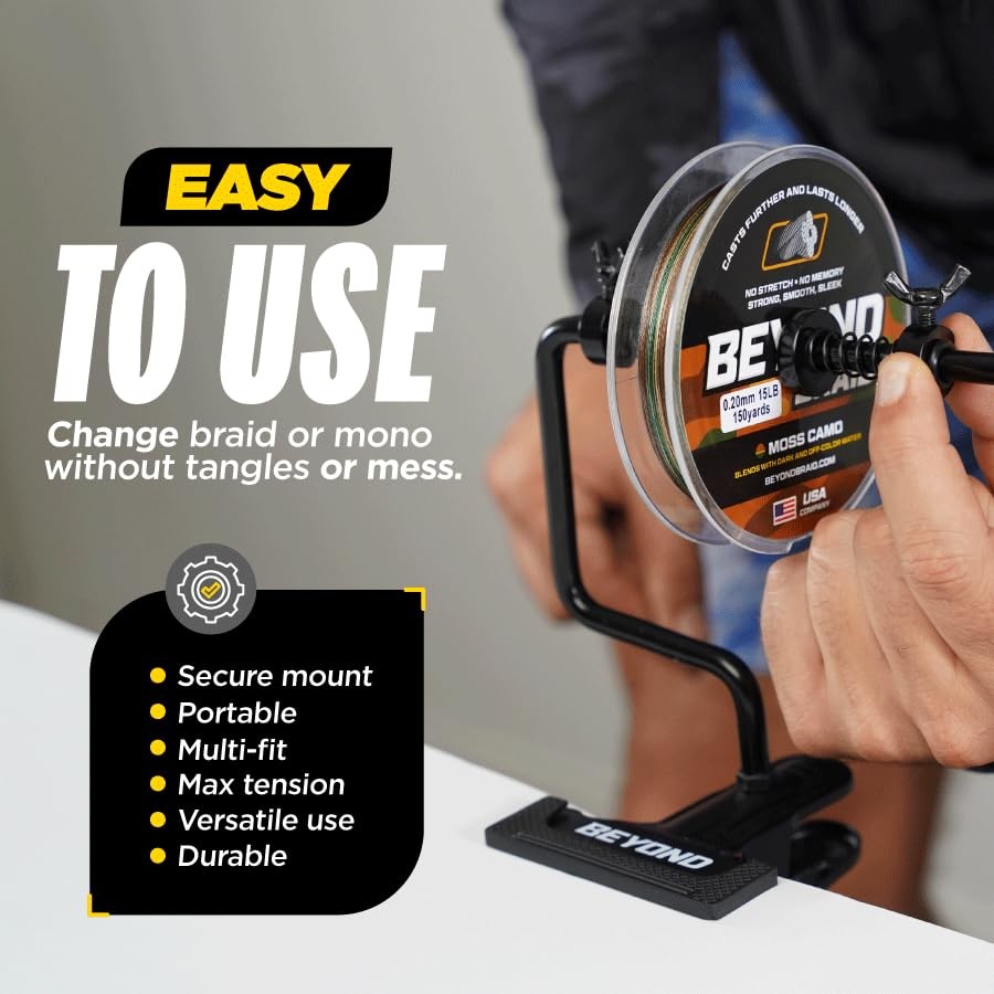 Beyond Braid EZ Fishing Line Spooler – Portable Table Mounted 1-Pack, Black