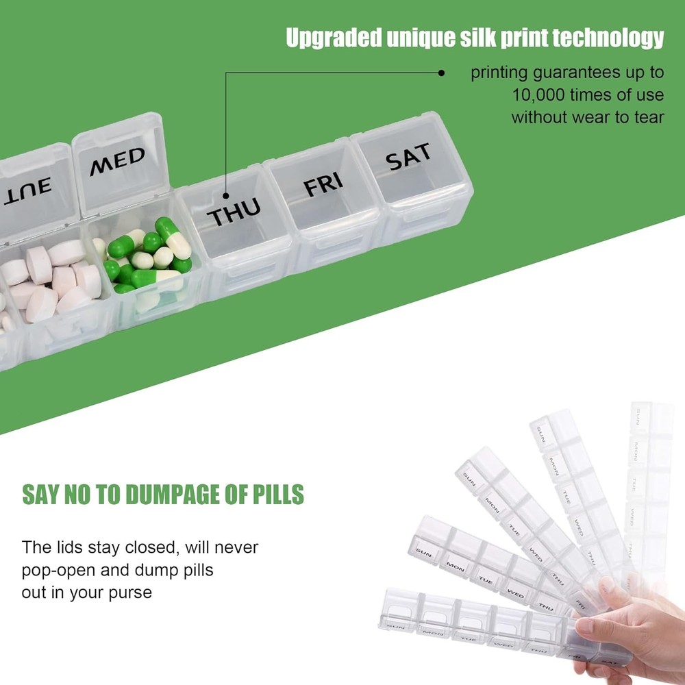 Extra Large Weekly Pill Box Organizer, 1 or 2 Pack, 7 Day Jumbo Pill Case