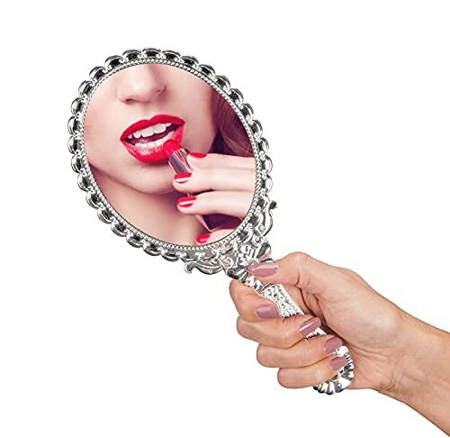 Vintage Handheld Mirror Small Hand Held Mirror with Handle Vanity Silver