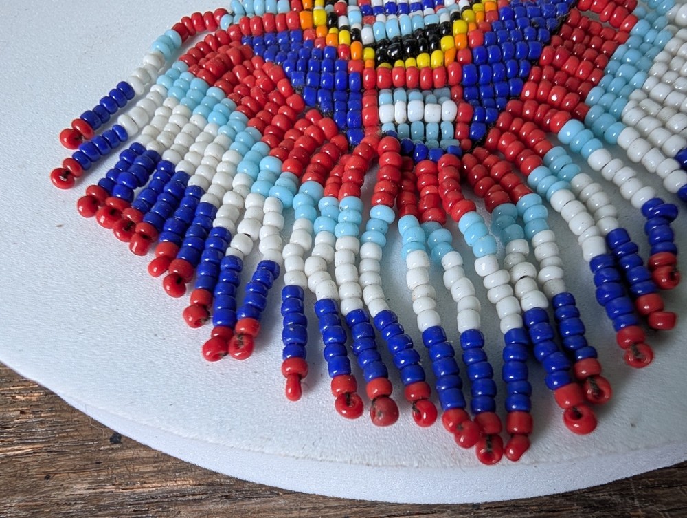 Beaded Native American Style Accent Patch Pendant Seed Bead Multicolor