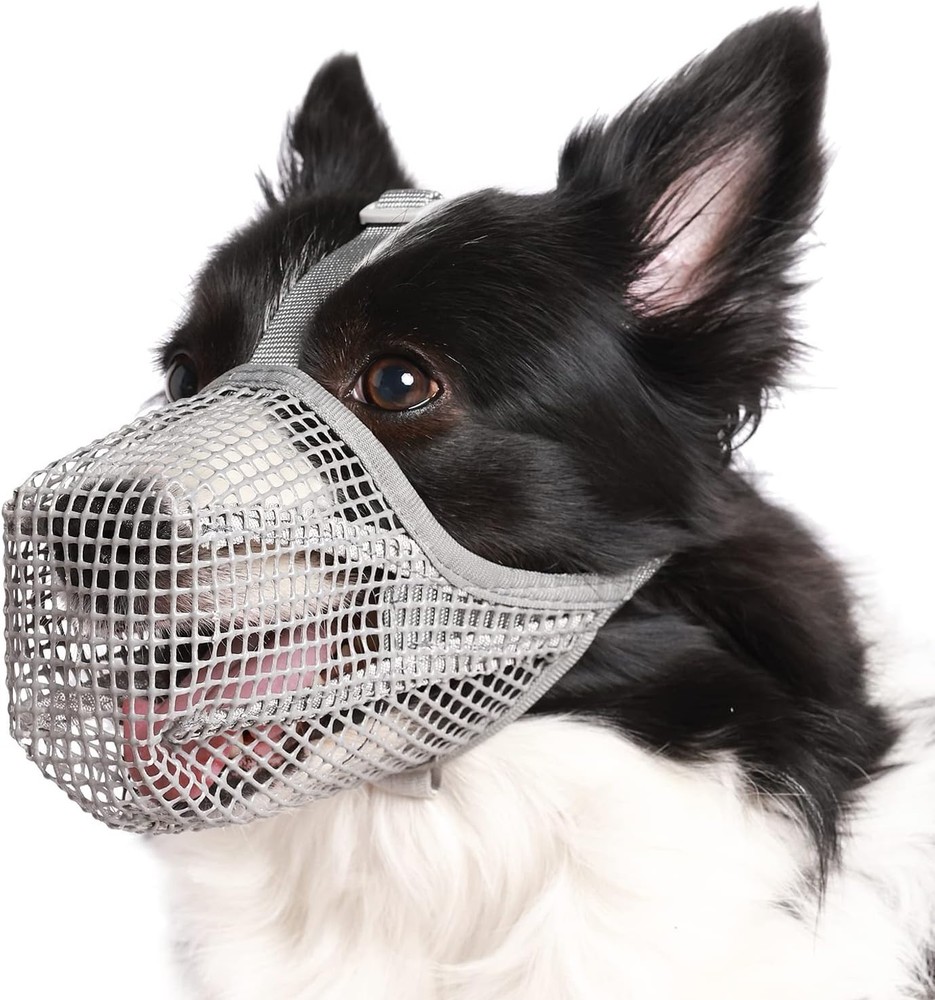 Woven Dog Muzzle, Breathable Mesh Guard for Medium & Large Dogs, Grey M
