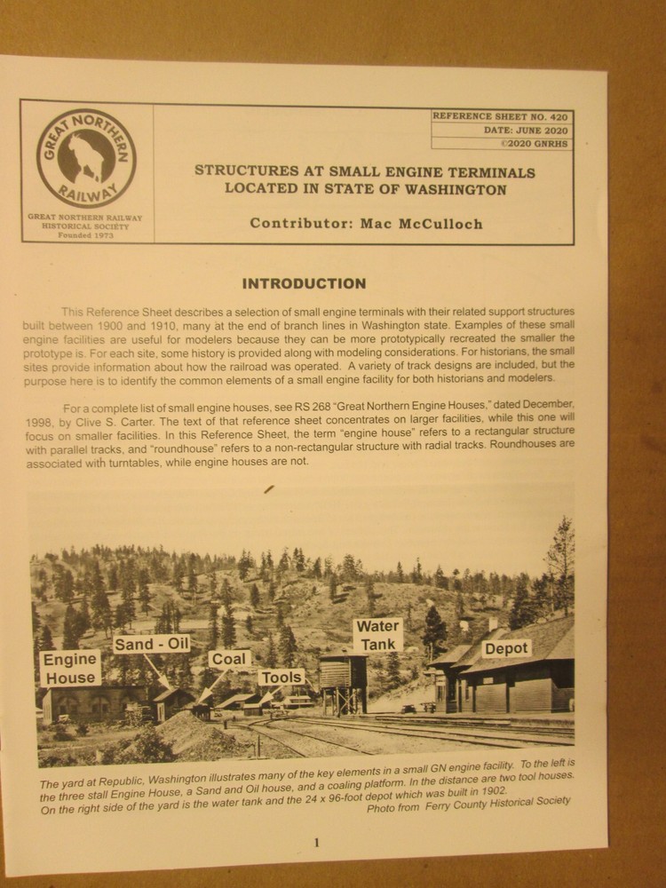 Great Northern Reference Sheet 420 Washington Small Engine Terminal Structures