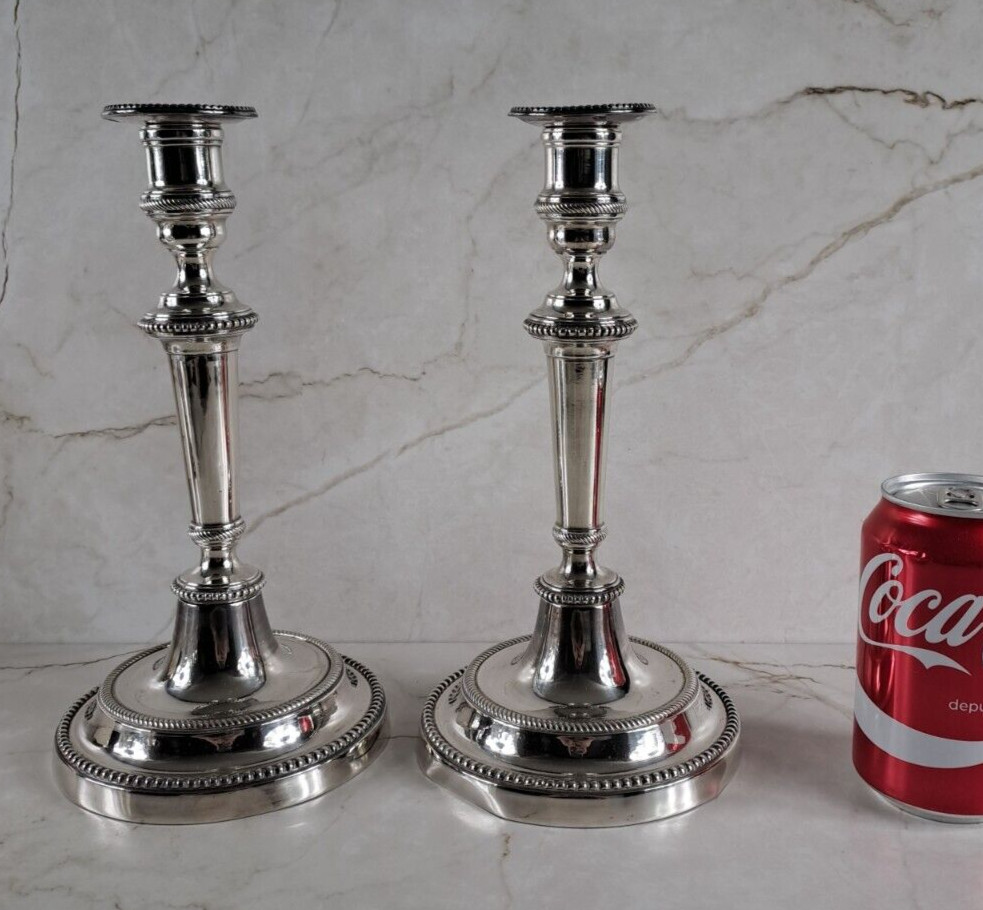 pair antique silver plated candlesticks Louis XVI style 19th C.