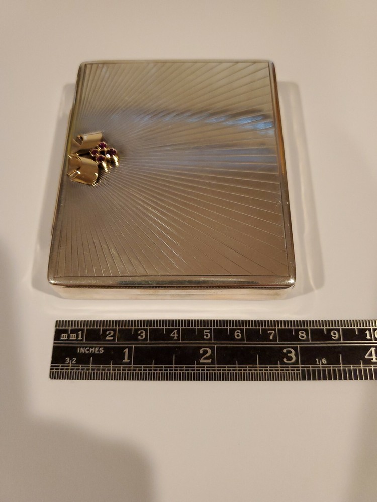 Large Tiffany & Co Sterling Silver/14k and Ruby Compact Or Storage Box + pouch