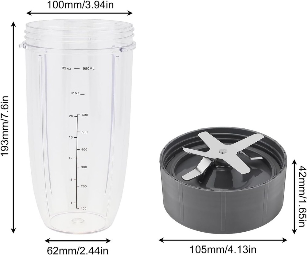 Blender Cup and Blade Replacement Parts, 32oz Juicer Cup and Extractor Blade
