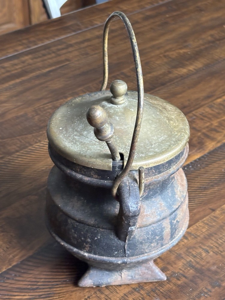 Antique Cast Iron Cape Code Smudge Pot Cauldron And Wand Firer Starter