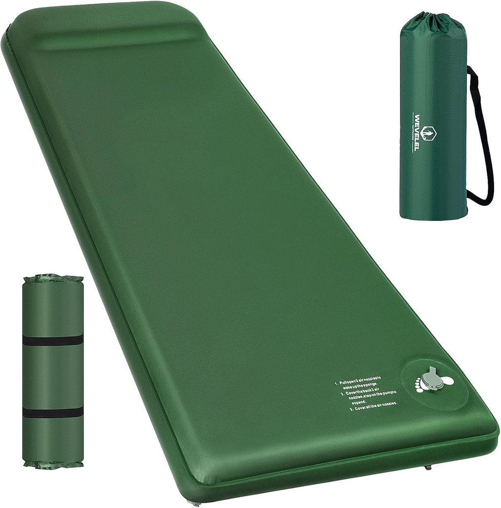 Memory Sleeping Pad, Ultra-Thick Foam Mat, Easy Storage, Fast Self-inflation