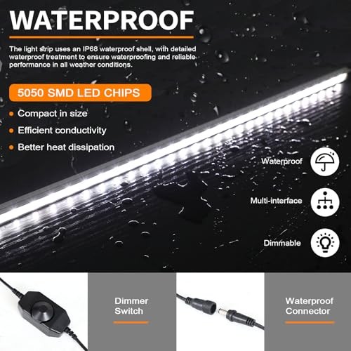 12V LED Interior Light Bar Kit Dimmable IP67 Silver Aluminum Bar-White