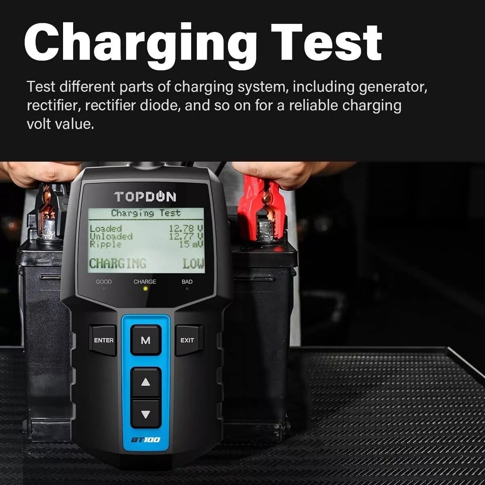 TOPDON BT100 Car Battery Tester 12V Load Tester Charging System Analyzer