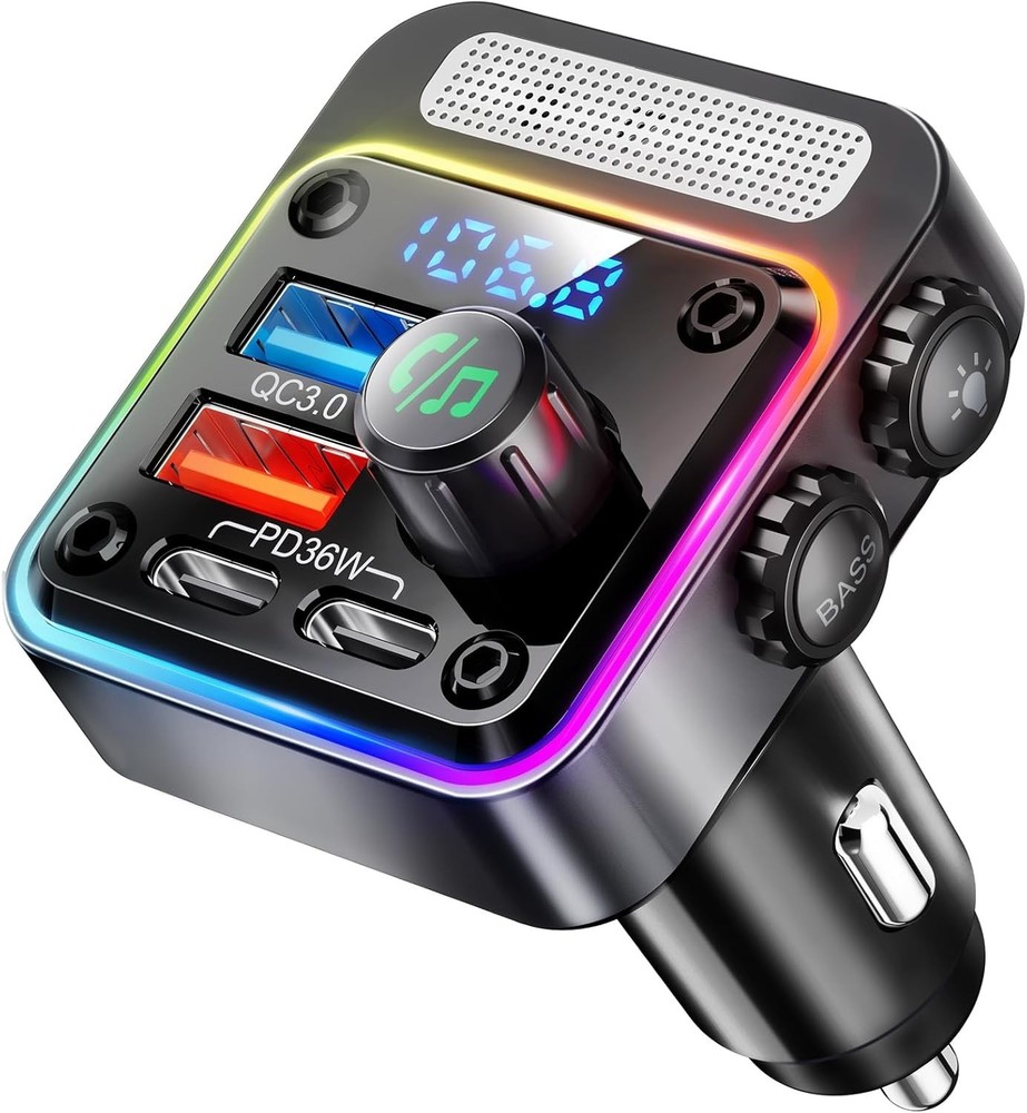Smart 54W Bluetooth Car Adapter with Fast Charging and Dynamic LED Lights