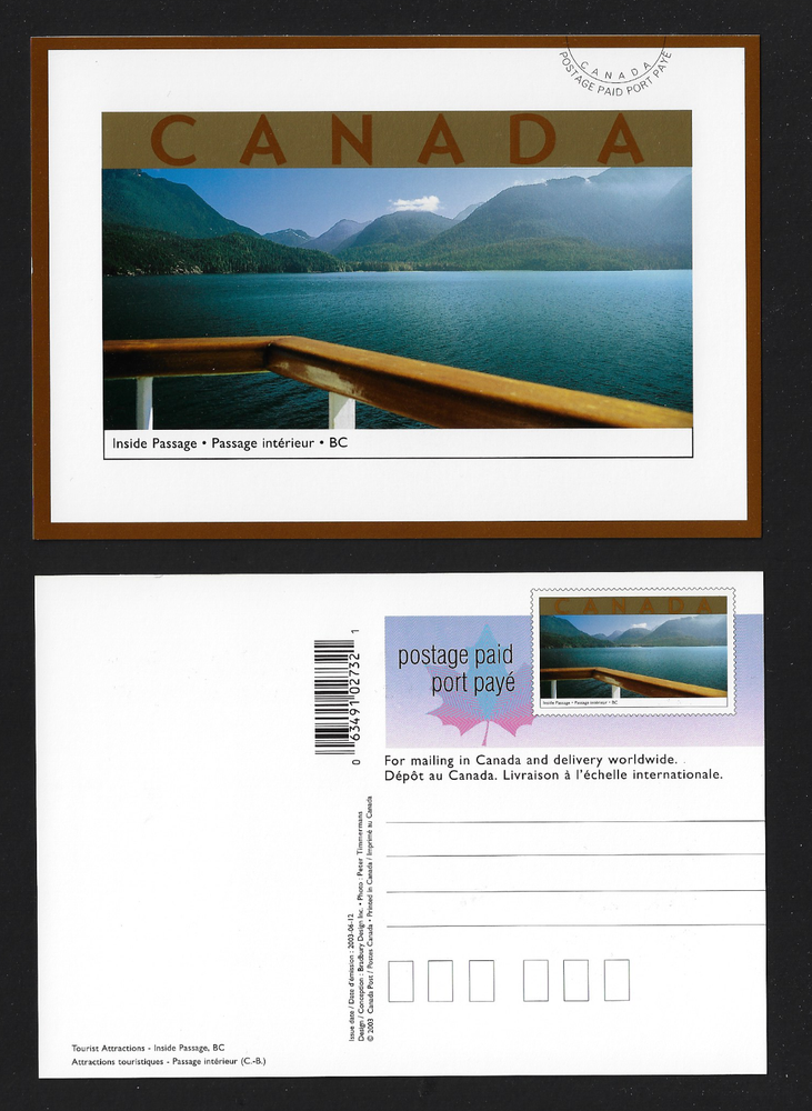 Postage Paid Postcard — Canada & delivery Worldwide — Inside Passage, BC #1989b