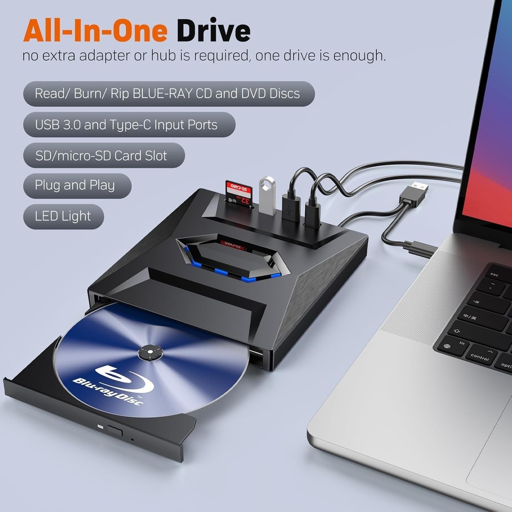 External Blu Ray Drive,Portable Bluray Player Writer Reader,CD Burner with USB 3