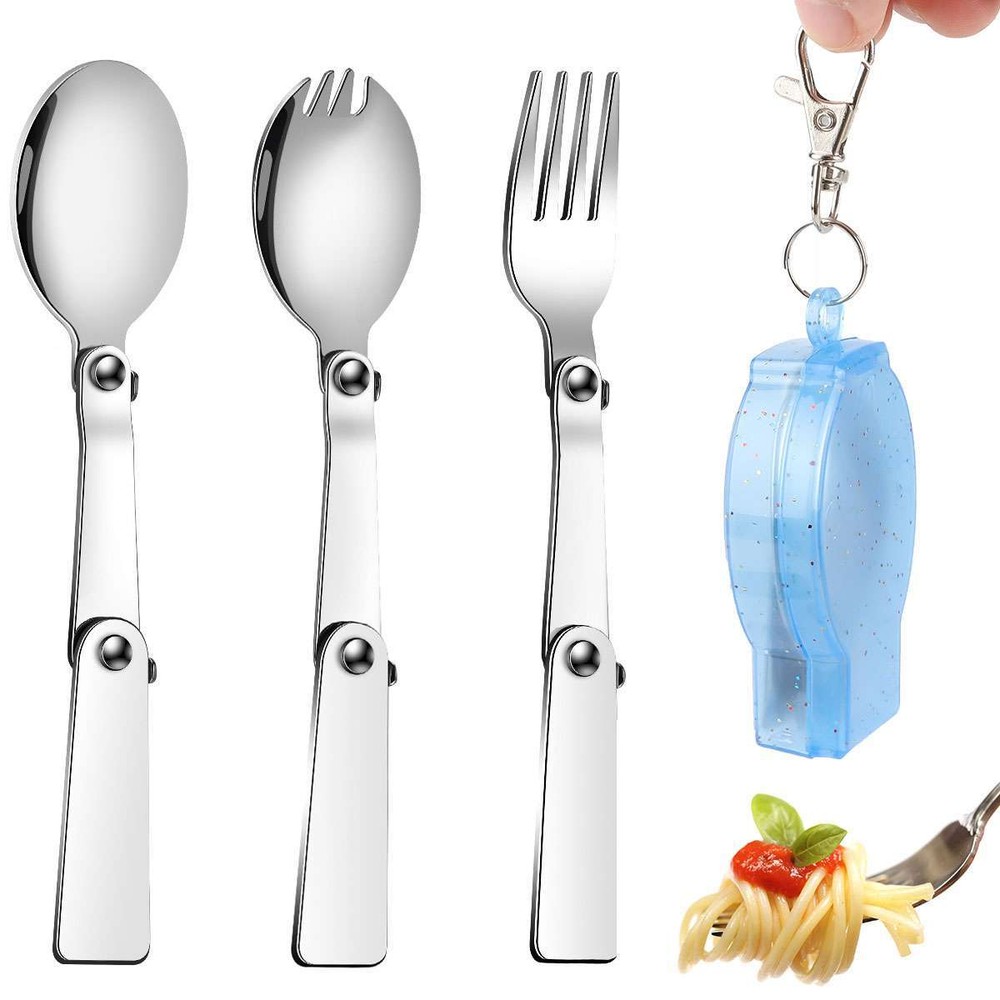 Foldable Fork Spoon Spork with Box Set Stainless Steel Portable Folding Camping