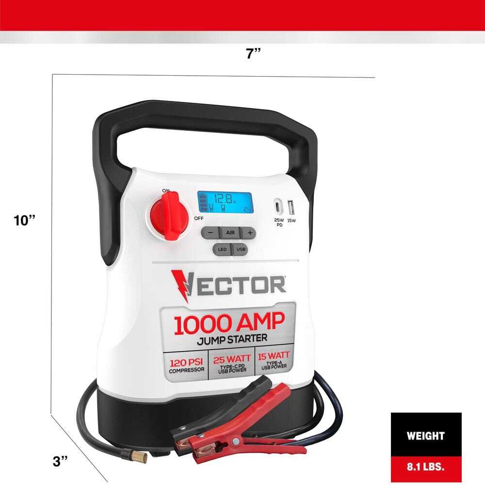 VECTOR 1000 Amp Jump Starter, Compressor, USB Power