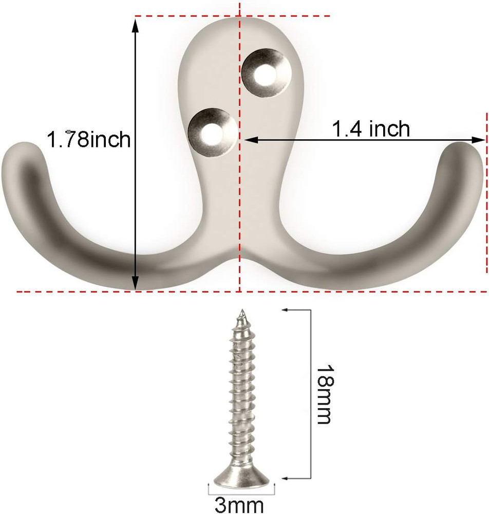 Hooks Stainless Steel Coat Robe Hat Clothes Wall Mount 8 Pack Silver Double Robe