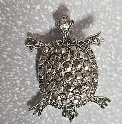 Vintage Deco Sterling Silver Marcasite Turtle Brooch
