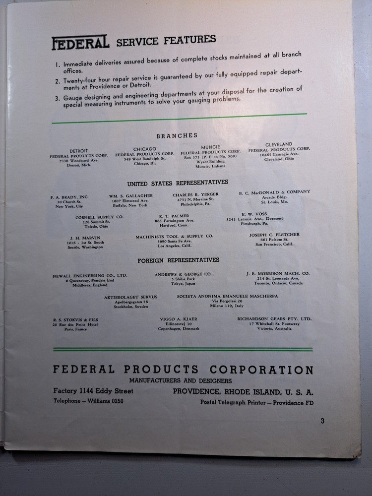 Federal Precision Dimensional Measuring Instruments Gaging Catalog 1935